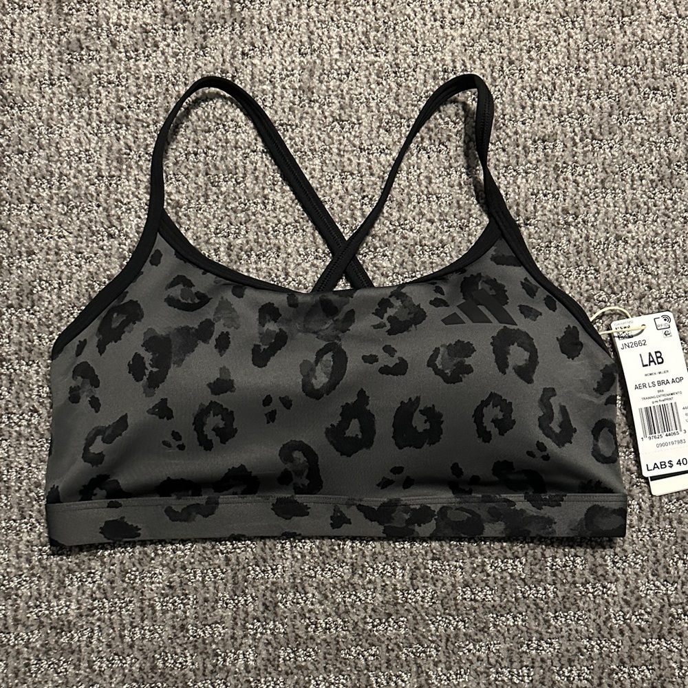 Adidas Black & Gray Leopard Print Sports Bra Size L A/B